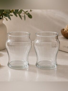 Set of 2 Clear Curved Glass Candle Votive Holders